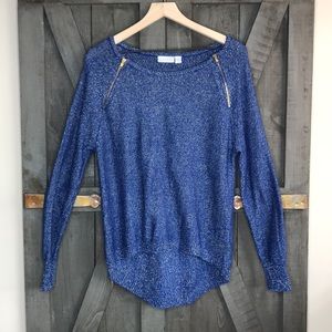 BISOU BISOU Metallic Blue and Gold Zipper Sweater
